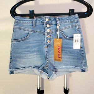 Juniors Button Fly "Mom" Jean Shorts